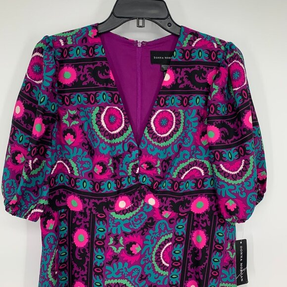 Donna Morgan Dress Midi 3/4 Sleeve Printed V Neck Purple NWT - Picture 4 of 15